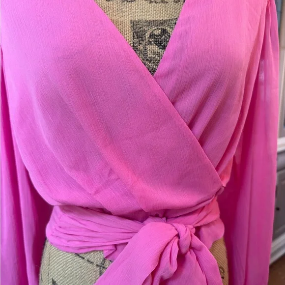 Express Vibrant Pink Wrap Blouse - Picture 2 of 7